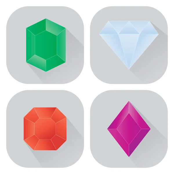 Vector diamond icons set with long shadow — Stock Vector