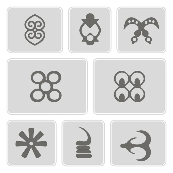 Conjunto de iconos monocromáticos con símbolos adinkra — Archivo Imágenes Vectoriales