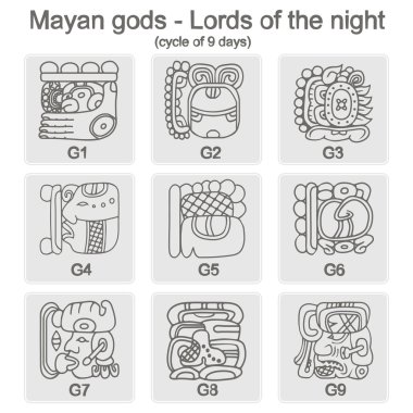 tek renkli simgeler kümesi ile Glifler Maya Night Lord
