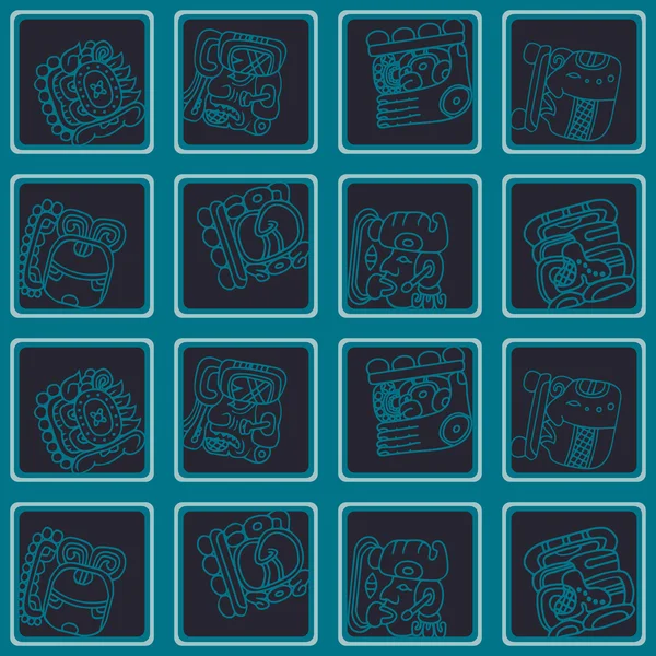 Fond sans couture avec les glyphes du Seigneur Maya Nuit — Image vectorielle