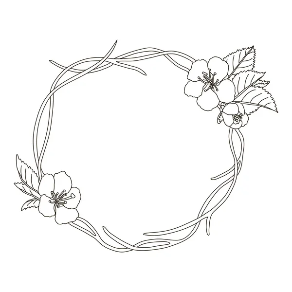 枝の桜とベクトル手描き下ろし花輪ラウンド フレーム — ストックベクタ