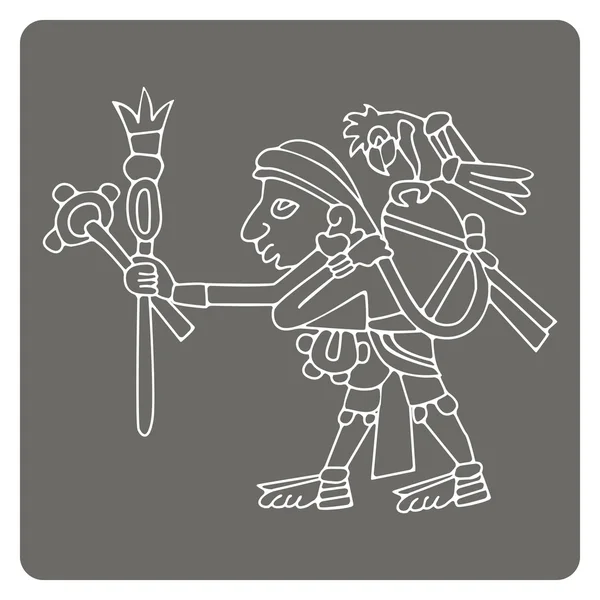 Zwart-wit pictogram met symbolen uit de Azteekse codices — Stockvector