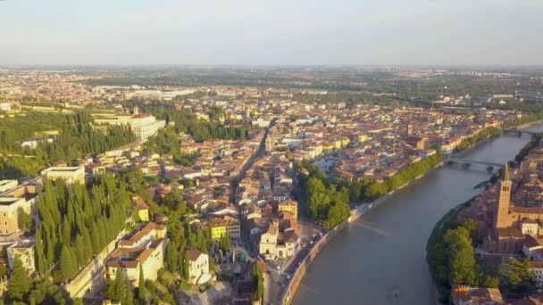 Βερόνα Ιταλία Skyline Αεροφωτογραφία Από Τον Ουρανό Του Ιστορικού Κέντρου — Αρχείο Βίντεο