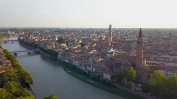 Panorama Van Het Historische Centrum Van Verona Bruggen Rivier Adige — Stockvideo