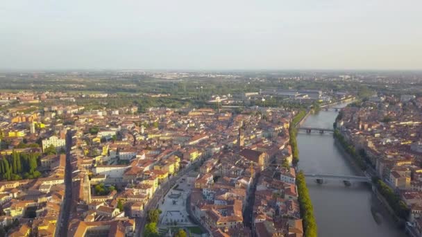 Panorama Van Het Historische Centrum Van Verona Bruggen Adige Middeleeuwse — Stockvideo