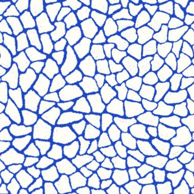 Zürafa derisi pürüzsüz desenli, sürekli kopyalanması için hayvan desenli. Gök mavisi arka planda kaotik mozaik beyaz parçalar. Paket kağıdı, komik tekstil kumaş baskısı, tasarım, dekor.