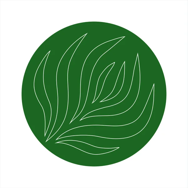 Vektör soyut yeşil yuvarlak logo tasarım şablonları - bütünsel tıp merkezleri, doğal ve organik gıda ürünleri ve ambalajları için amblemler. Yeşil arkaplanda beyaz ana hatlı etiket dalı