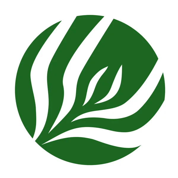 ベクトル抽象緑丸ロゴデザインテンプレート 包括的な医療センター 自然食品や有機食品や包装のためのエンブレム 白を基調とした葉を持つ緑色の枝付きラベル — ストックベクタ