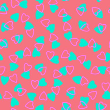 Basit, pürüzsüz bir şablon, küçük kalp siluetlerinden yapılmış sonsuz kaotik doku. Sevgililer Günü, anneler günü geçmişi. Paskalya, düğün, hatıra defteri, hediye paketleme kağıdı için harika..