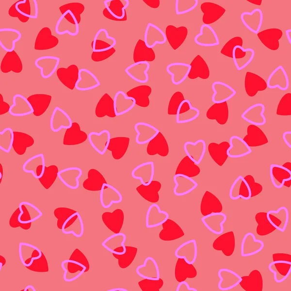 シンプルな心のシームレスなパターン 小さなハートシルエットで作られた無限の混沌としたテクスチャ バレンタイン 母の日の背景 イースター 結婚式 スクラップブック ギフト包装紙 テキスタイルのための素晴らしい ピンクの赤 — ストック写真