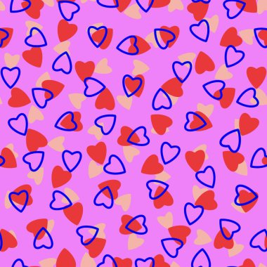 Basit, pürüzsüz bir kalıp, küçük kalp siluetlerinden yapılmış sonsuz kaotik doku. Sevgililer Günü, anneler günü geçmişi. Paskalya, düğün, hatıra defteri, hediye paketleme kağıdı, tekstil için harika..
