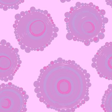 Geometrik dikişsiz desen, farklı boyut renkleri olan birbirine mükemmel bir şekilde bağlanmış daireler. Tekstil, ambalaj kağıdı, pankart ve pastel gölgeleri için tekrar eden desen..