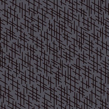 Düzen oluşturan rastgele çizgiler. Karmaşık kısa çizgiler, dikişsiz desen, çip ve modern tekrarlanabilir motifler. Baskı, tekstil, kumaş, arka plan, ambalaj kağıdı için iyi. Gri siyah renkler..