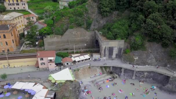 Panorama Vista Monterosso Mare Aldeia Cinque Terre Spezia Itália Drone — Vídeo de Stock