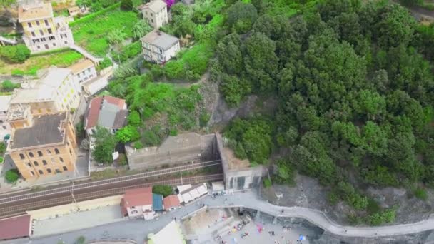 Panorama Utsikt Över Monterosso Mare Cinque Terre Spezia Italien Drone — Stockvideo