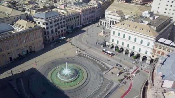 Letecký Panoramatický Výhled Fontánu Hlavním Náměstí Města Piazza Ferrari Janově — Stock video