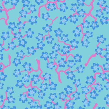 Kumaş, ambalaj, duvar kâğıdı, tekstil dekoru, tasarım, davetiyeler, baskı, hediye paketi, imalat için Japon kiraz sakura dallarıyla kusursuz bir desen.