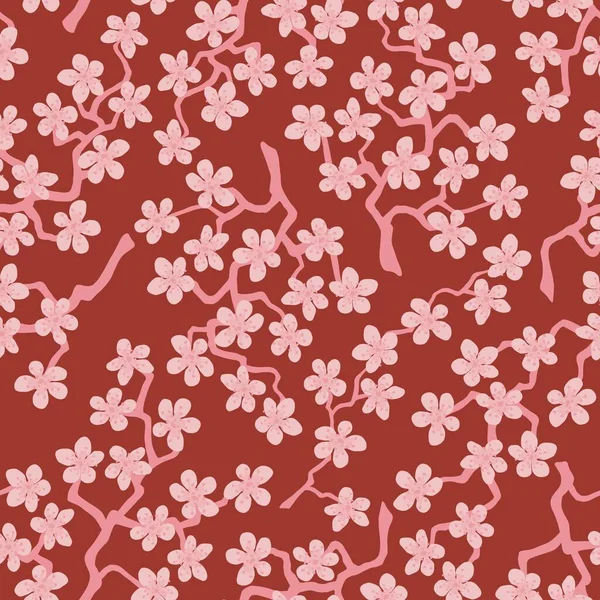 Seamless Pattern Blossoming Japanese Cherry Sakura Branches Fabric Packaging Wallpaper — Stock Photo, Image