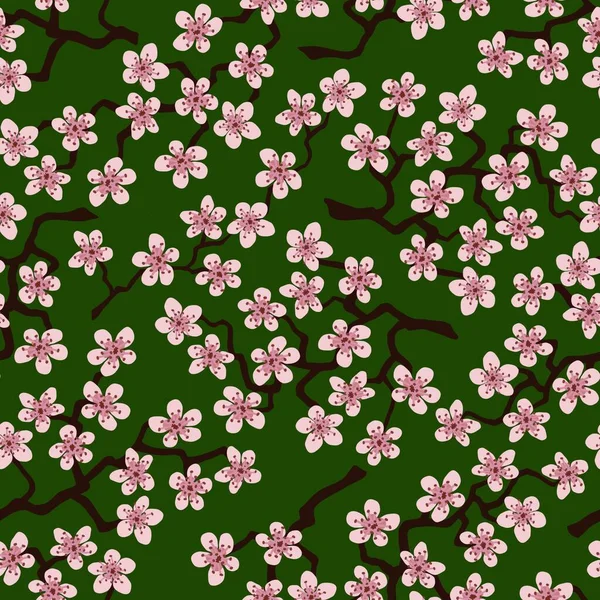 Płynny Wzór Kwitnącymi Gałęziami Japońskiej Wiśni Sakura Tkanin Opakowań Tapet — Zdjęcie stockowe