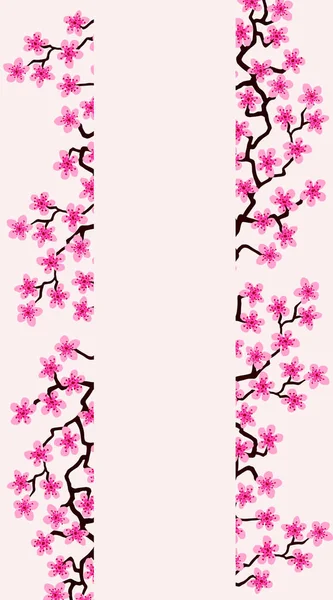 Çiçekli sakura çiçekli dikey afiş. Çiçekli düğün davetiyesi şablonu tasarımı. Yazın oryantal arka plan pembe çiçek açan sakura dalları, kopyalama alanı. Kartpostal Anne, Kadınlar Günü
