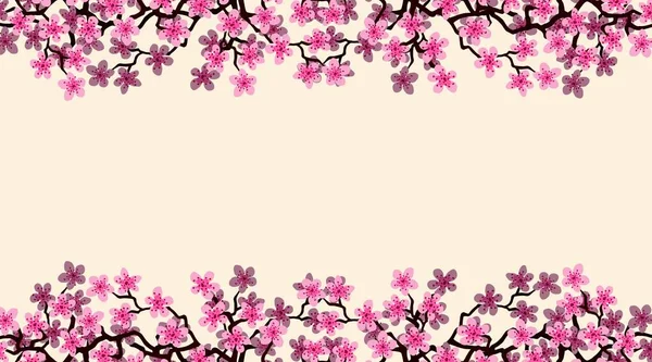 Banner Saudação Floral Com Belas Flores Rosa Ramo Sakura Cores — Fotografia de Stock