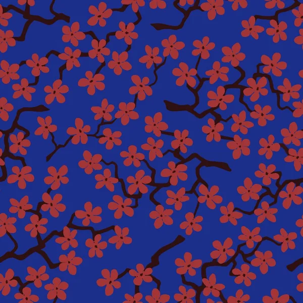 Бесшовный Узор Цветущей Японской Вишневой Сакурой Ветвей Ткани Упаковки Обоев — стоковое фото