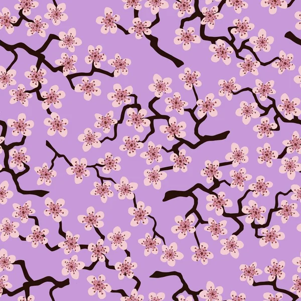 Sömlöst Mönster Med Blommande Japanska Körsbär Sakura Grenar För Tyg Royaltyfria Stockfoton