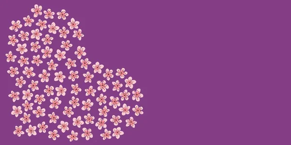 Koyu morumsu arka planda pembe sakura çiçeklerinden yapılmış bir kalple modern kartvizit tasarım şablonu. Özel hediye çeki şablonu, indirim kuponu, tebrik kartı, paketleme. Boşluğu kopyala