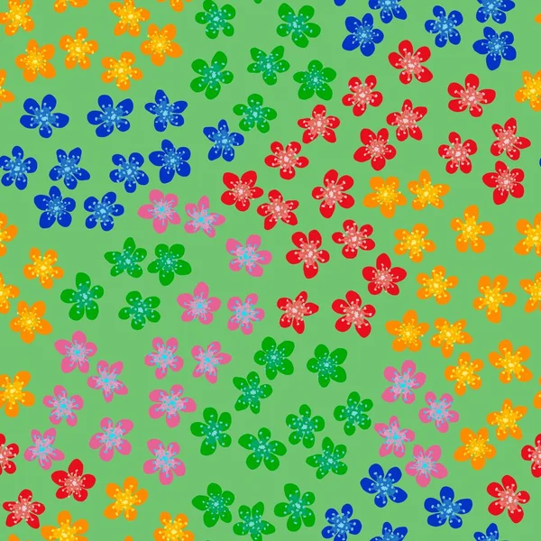 テキスタイル装飾 デザイン 招待状 ギフトラップ 製造のための日本の桜の開花とシームレスなパターン 緑黄色の花色 — ストック写真