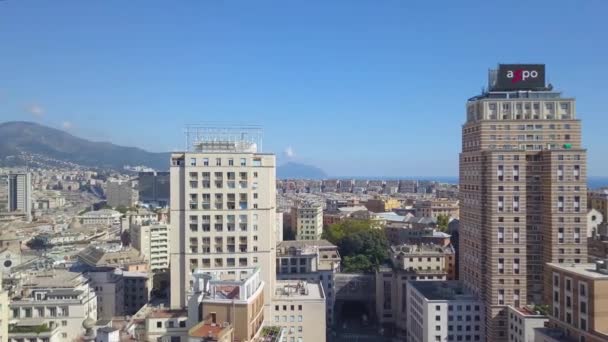 Génova Italia Parte Central Ciudad Vista Aérea Panorámica Del Dron — Vídeos de Stock