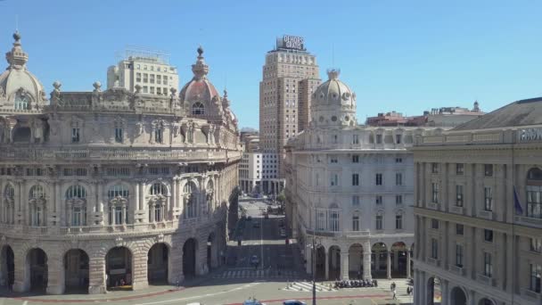 Luftaufnahme Des Ferrari Platzes Genua Italien Zentraler Teil Der Stadt — Stockvideo