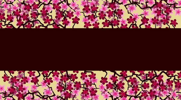 Banner Saudação Floral Com Belas Flores Rosa Ramo Sakura Burgundy — Fotografia de Stock