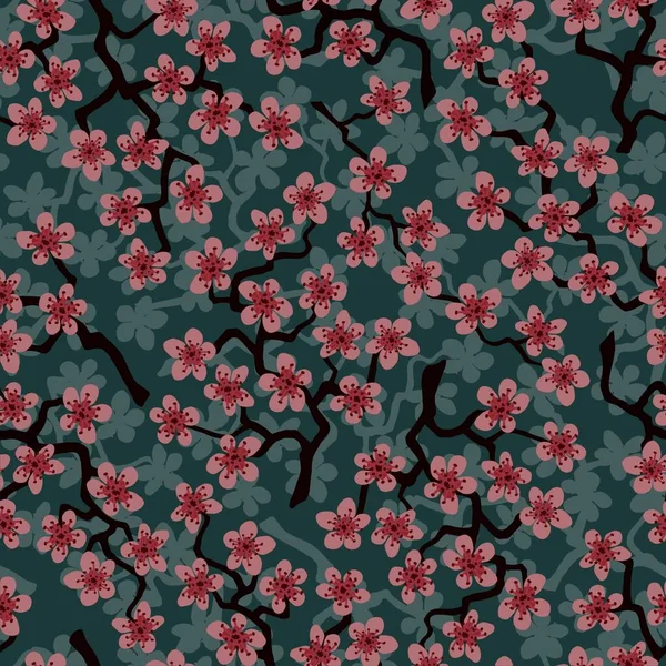 Padrão Sem Costura Com Florescendo Ramos Sakura Cereja Japonesa Para — Fotografia de Stock