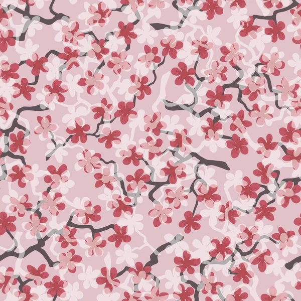 Płynny Wzór Kwitnącymi Gałęziami Japońskiej Wiśni Sakura Tkanin Opakowań Tapet — Zdjęcie stockowe