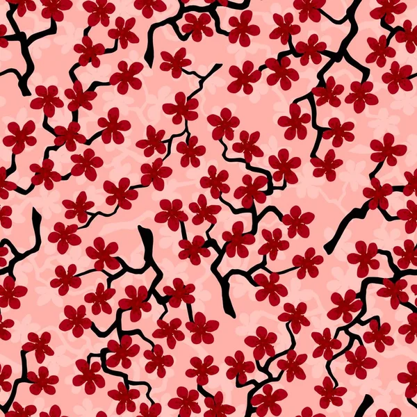 Seamless Pattern Blossoming Japanese Cherry Sakura Branches Fabric Packaging Wallpaper — Stock Photo, Image