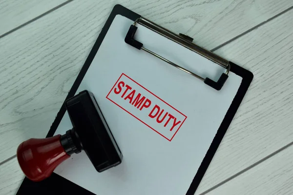 Текст Red Handle Rubber Stamper Stamp Duty Ізольований Столі — стокове фото