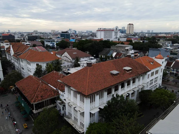位于巴塔维亚老城市科塔图阿的雅加达城市景观背景空中景观 2020年12月30日 印度尼西亚贾卡塔 — 图库照片