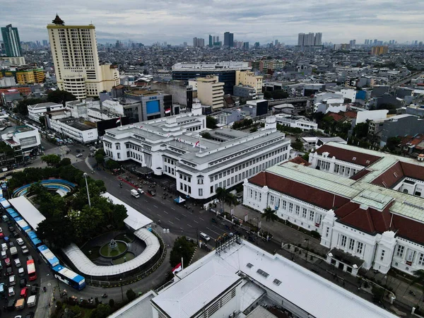 Pemandangan Udara Museum Mandiri Dengan Latar Belakang Pemandangan Kota Jakarta — Stok Foto