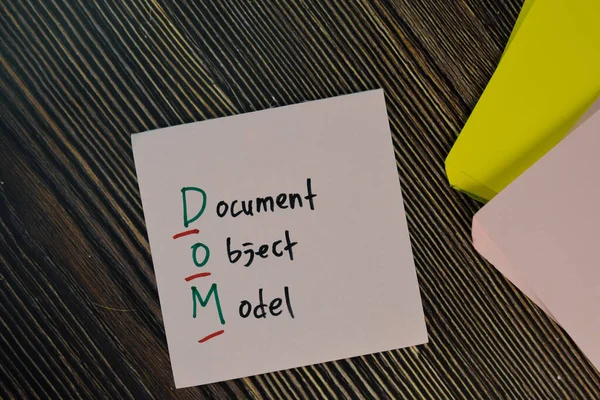 Dom 文档对象模型写在木制表中孤立的粘贴便条上 — 图库照片