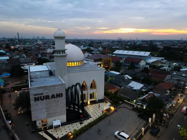 Mesquita Nurani Vista Panorâmica Mesquita Maior Bekasi Ramadã Eid Conceito — Fotografia de Stock