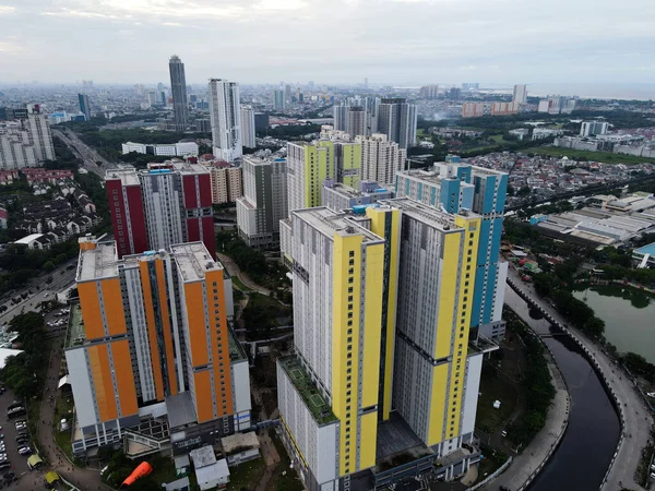 Letecký Bezpilotní Pohled Moderní Bytový Dům Centrální Obchodní Čtvrti Jakarta — Stock fotografie