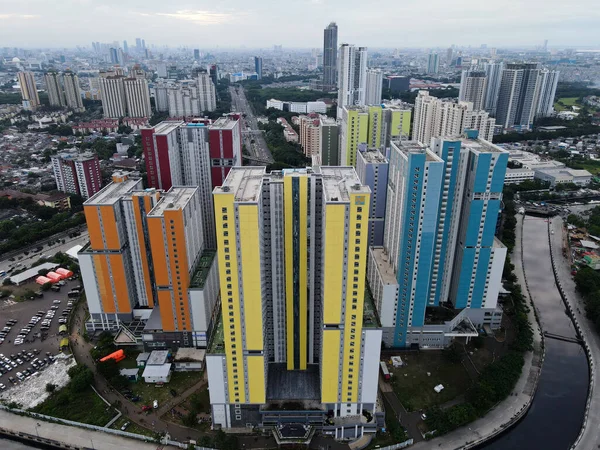 Vue Aérienne Par Drone Immeuble Moderne Dans Quartier Central Des — Photo