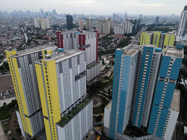 Vista Aérea Drone Moderno Edifício Apartamentos Jacarta Distrito Central Negócios — Fotografia de Stock
