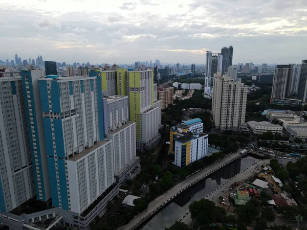 Вид Воздуха Современное Многоквартирное Здание Центральном Деловом Районе Джакарты Городским — стоковое фото