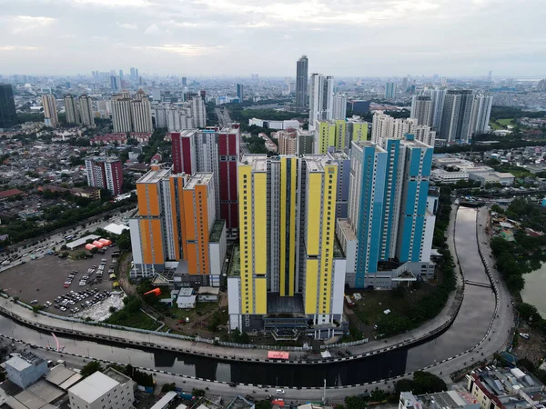 Vista Aérea Drone Moderno Edifício Apartamentos Jacarta Distrito Central Negócios — Fotografia de Stock