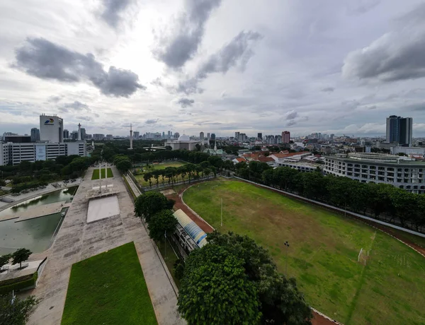 Jakarta Şehir Merkezindeki Batı Rian Özgürlük Anıtı Nın Havadan Görünüşü — Stok fotoğraf