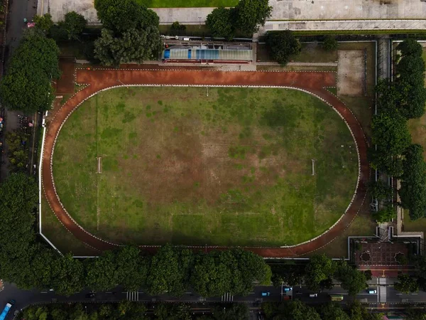 Lapangan Banteng Endonezya Daki Futbol Stadyumunun Hava Manzarası Gün Batımı — Stok fotoğraf