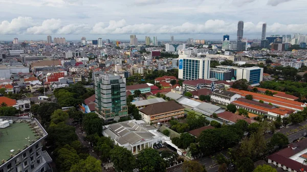 Vue Aérienne Intersection Des Autoroutes Des Bâtiments Dans Ville Jakarta — Photo