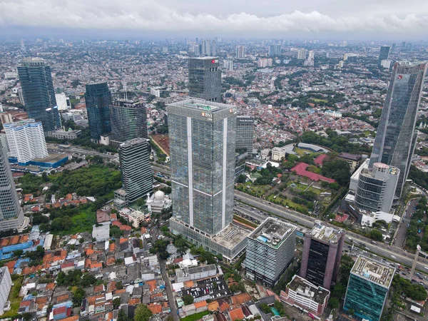 Vue Aérienne Bâtiment Bni Life Jakarta Nuage Sonore Avec Paysage — Photo