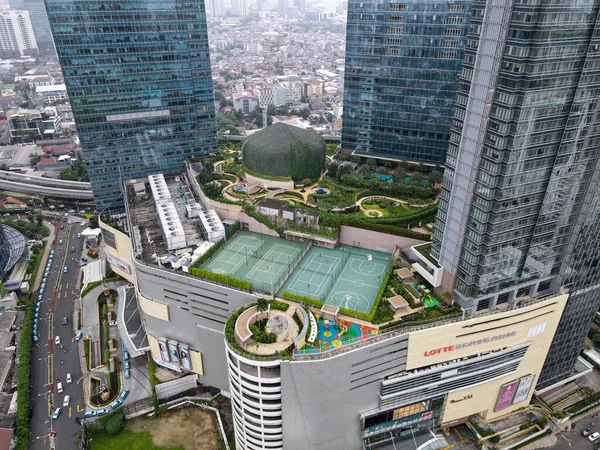 Aerial View Lotte Shopping Avenue Building Jakarta Noise Cloud Cityscape — Stock Photo, Image